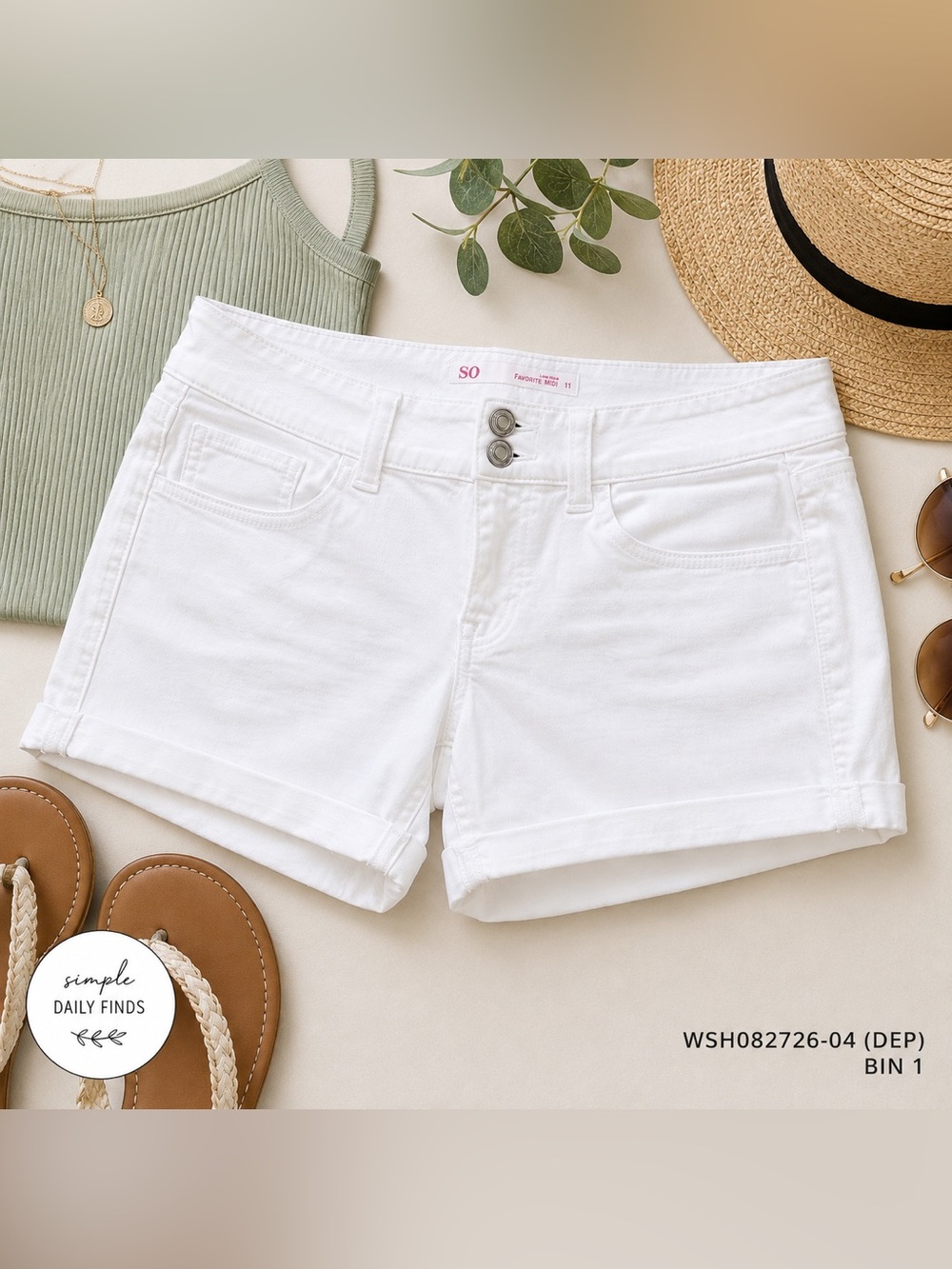SO Favorite Midi White Denim Shorts Size 11 Low Rise Cuffed Stretch